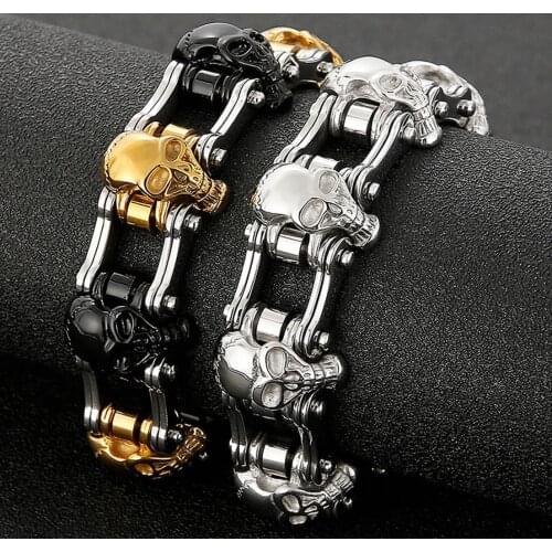 Punk Mens Bicycle Bike Bracelets & Bangles Black Motorcycle Chain Bracelet Men 316L Stainless Steel Skull Link Biker Jewelry