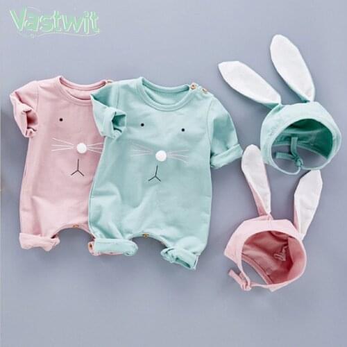 Newborn Baby Easter Romper Costume Kid Girl Boy Long Sleeves Rabbit Jumpsuit with Bunny Ear Hat Cute Easter Bunny Clothes Outfit