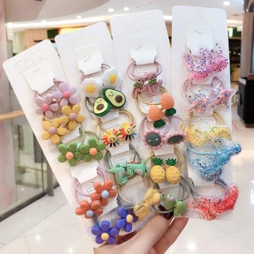 3/10psc/set cute girl hair ring animal fruit head rope elastic rubber band hair band Headbands cartoon children hair accessories