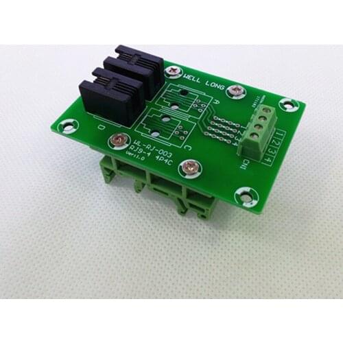 RJ9 4P4C Right Angle Jack 2-Way Buss Breakout Board, Terminal Block, Connector