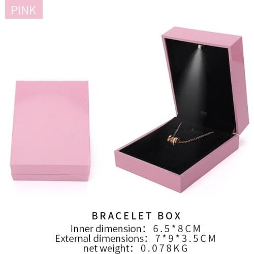 Pink Led Female Necklace Jewelry Display Box For Earring Wedding Ring Bracelet Showcase Jewellery Holder Lover Engagement Gift
