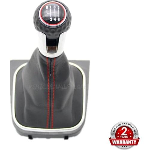 For VW Jetta 6 A6 MK6 GLI 2012 2013 2014 2015 2016 2017 Car 6 Speed MT Gear Shift Knob With Leather Gaiter Boot Red Line