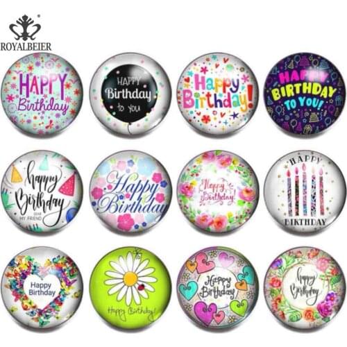 12pcs/lot Mixed Happy New Year Words 18mm Glass Snap Buttons Charms For 18mm Snaps Glass Beads for Jewelry Making kg0106