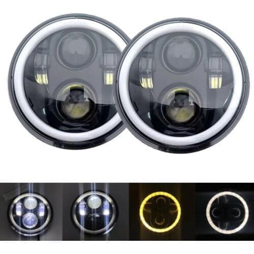 2PCS 5 3/4" 5.75" Motorcycle H4 LED Headlight with DRL Amber Turn Signal Halo Ring for Sportster Iron 883 1200 Dyna Street Bob