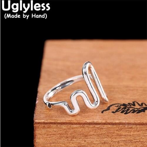 Uglyless Electrocardiogram ECG Irregular Silver Rings Women Minimalist Shiny Glossy 925 Sterling Silver Jewelry Creative Rings