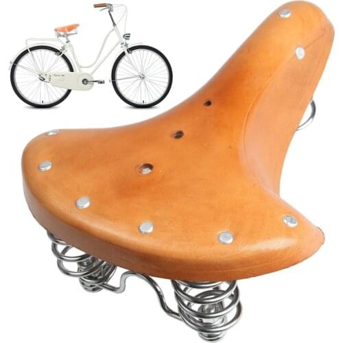 MTB Bycicle Comfort Leather Bicycle Bike Vintage Genuine Cowhide Cycling Saddle Seat with Springs Long Traval Road Cycling Seat