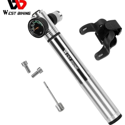WEST BIKING 300 Psi High Pressure Bike Pump Aluminium Alloy Road MTB Bike Air Pump For Fork Portable Bicycle Pump With Gauge