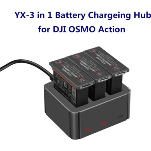 YX 3 in 1 USB Charger Type-C Charging Port Battery Charging Box Adapter Portable for DJI OSMO Action Sport Camera Accessories