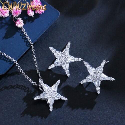 CWWZircons White Cubic Zircon Setting Lucky Star Earring and Necklace Jewelry Sets for Women Trendy Korean Style Design T175