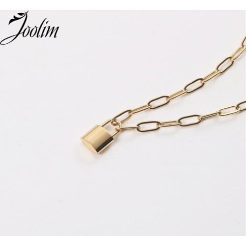 JOOLIM Jewelry Wholesale Gold Finish Link Chain Padlock Pendant Necklace Stainless Steel Necklace