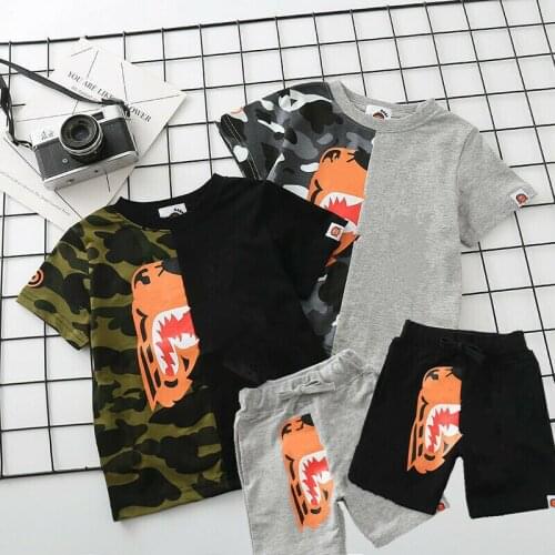 1 Set Kids Boy Girls Cartoon Camo Animal Printed Match Color Shirt Summer Short Shirts Tops and Short Pants