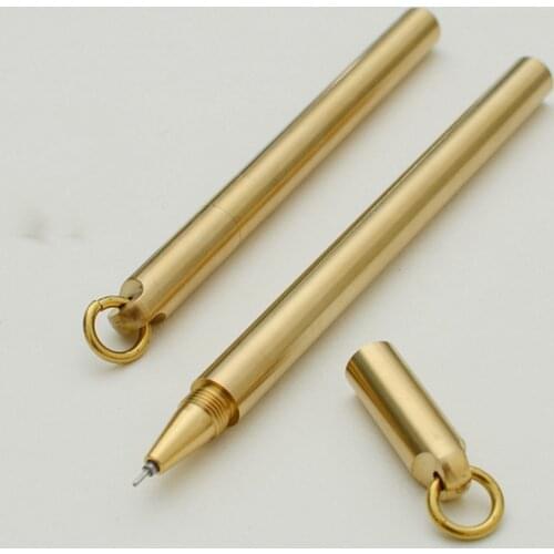 1 Set Mini EDC Retro Brass Gel Pen + triangle rosewood gift box Tactical creative Copper Pen for Office and School Stationery