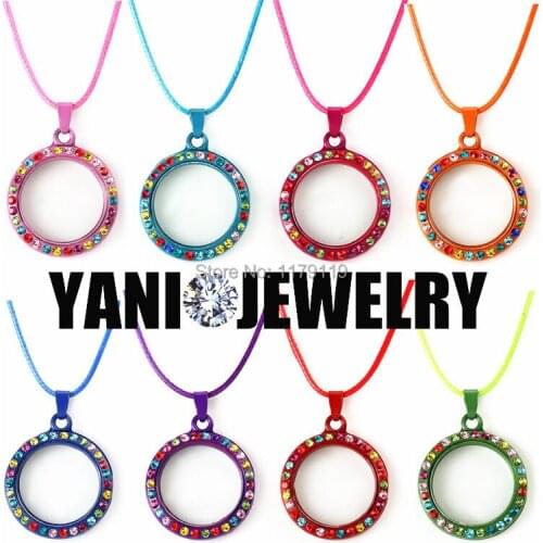 10pcs Fashion 30mm Mix Floating Memory Magnetic Lockets With Colorful Rhinestone DIY Rainbow Living Locket Free Shipping XF11