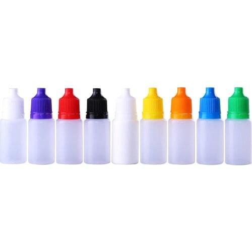 10pcs/lot 5ml 10ml Eyes Drop Refillable Bottle Empty Plastic Squeezable Dropper Bottles Eye Liquid Dropper Sample Colorful Cap