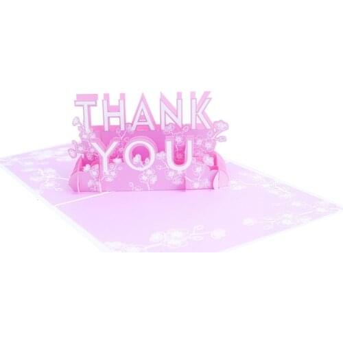 10pcs Wholesale 3D Pink Sakura Thank You Paper Greeting Cards PostCard Thanksgiving Mothers Day Fathers Day Teachers Day Gift