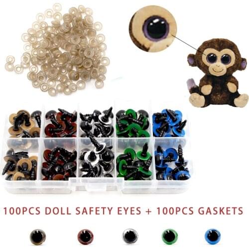 100pcs Colorful 10mm Round Plastic Safety Doll Eyes Noses for Teddy Bear Toy Puppet Doll Soft Stuffed Animal DIY craft Amigurumi