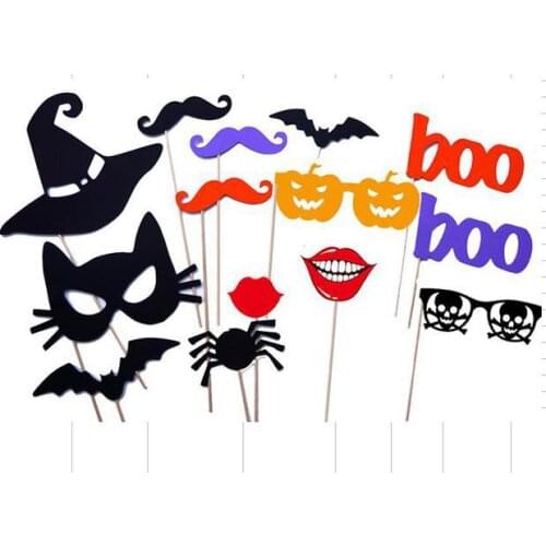 14PCS DIY Halloween Party Card Masks Photo Booth Props Mustache On A Stick