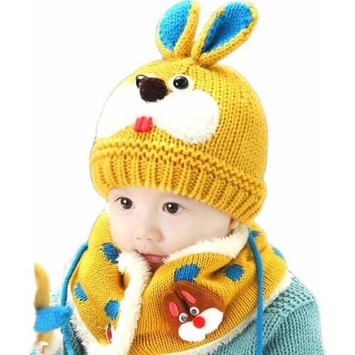 2Pcs/Set Knit Rabbit Baby Hats Scarf Turban Beanie Warm Wool Caps Soft Hat For Childern Girls Boys Elastic Bonnet Autumn Winter