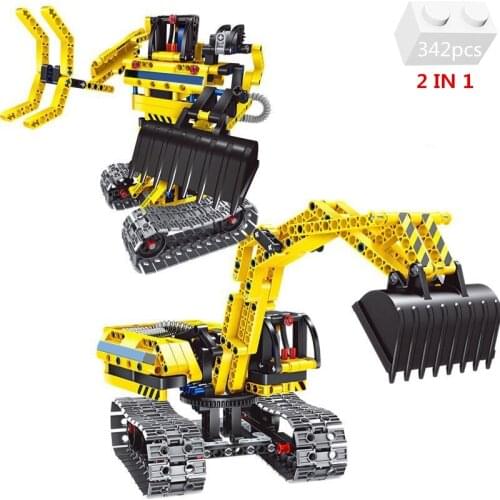 2 IN 1 Dual Mode Deformation Technical Heavy-Duty Excavator Engineering Vehicle Robot Building Blocks Sets Bricks Kids Toys Gift