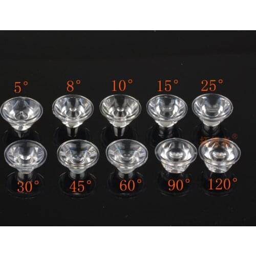 20mm 5/8/10/15/25/30/45/60/90/120 Degree Optical Glass LED Lens Reflector Collimator For 1W 3W 5W LED Light Lamp