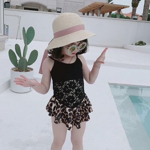 2021 Leopard Cute Baby Girl Swimwear Sport Beach One-piece Bathing Suit for Kids Outdoor Black Children Swimsuits Clothes