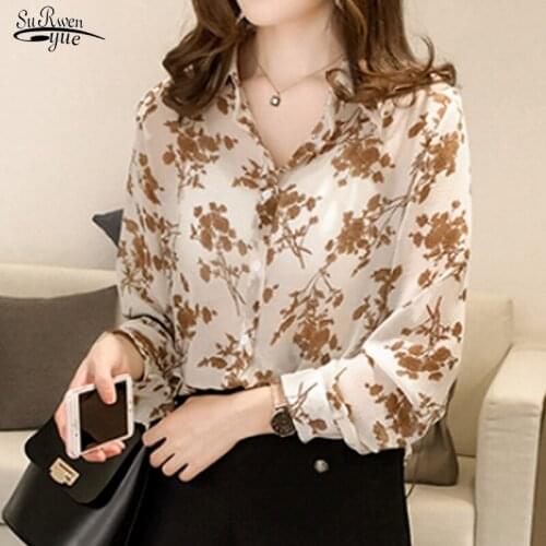 2021 Fashion Print Chiffon Blouse Woman Tops And Blouses Long Sleeve Plus Size M-4XL OL Women Blusa Feminina Shirt 1058 40