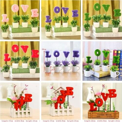 4pcs/lot Shape Love Simulation Artificial Flowers Small Potted Plant Set with Kettle and Picket Fence Home Wedding Decorative129