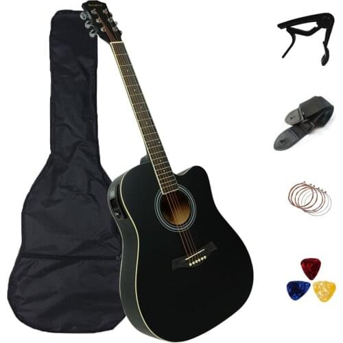 Acoustic Folk Guitar 41 inch Basswood Guitar with Bag Pick Capo Strings Wooden Guitar for Beginners AGT123A