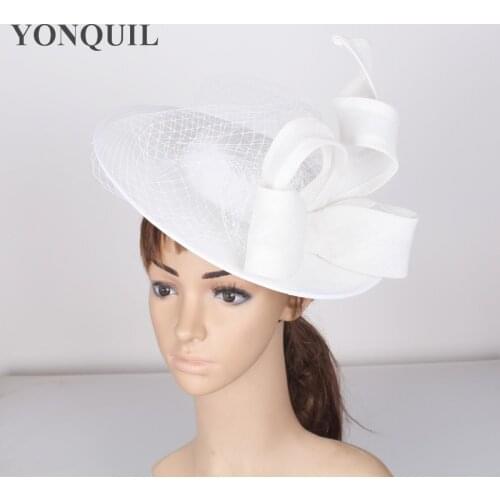 Big White Fascinator Hats With Birdcage Veil Bride Weddings Velling Headpiece Netting Hairbands Occasion New Style Headwear