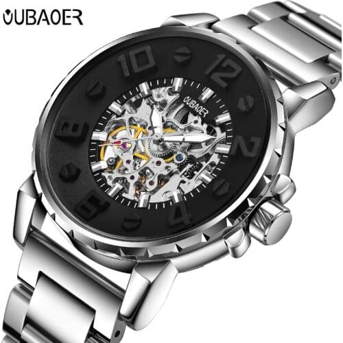 OUBAOER Brand Men watches Automatic mechanical watch Sport Casual business wristwatch Black clock hours relojes hombre