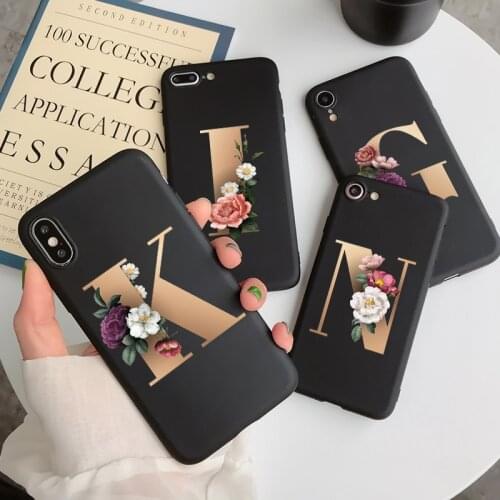 Cute Flower Gold Letter Initial Alphabet Phone Case For Xiaomi Mi 10T Note 10 Lite Pro Silicone Cover For Mi 10t Pro Black Funda