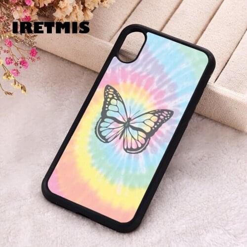 Iretmis 5 5S SE 2020 Phone Cover Case for iPhone 6 6S 7 8 Plus X Xs XR 11 12 Mini Pro Max Silicone TPU Tie Dye Butterfly