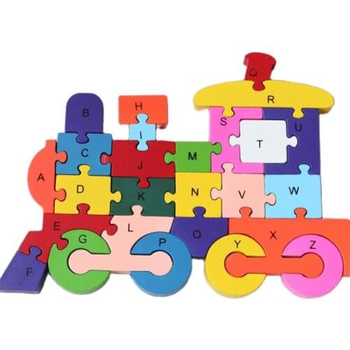 Train Wooden Puzzle Cartoon Animals Letters Numbers Educational Early Learning Toys for Kids Children