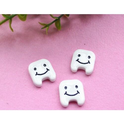 For Diy Crafts 20pcs 19*17mm Super Kawaii Flat Back Cartoon Planar Resin Tooth