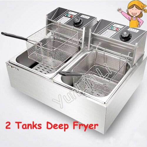 Stainless Steel Deep Fryer 2 Tanks Electric Frying Furnace French Fries Fried Chicken Machine With Double Drum Fryer WK-82