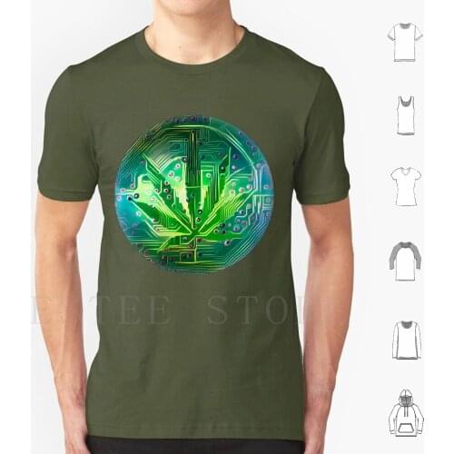 Electronic Leaf T Shirt Cotton Men Diy Print Abstract Artistic Background Board Botanical Chip Circuit Computer Concept Cyber