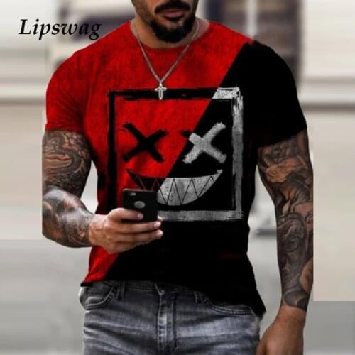 Summer Vintage Smile Face Print Patchwork T Shirt Men Casual Short Sleeve Tee Shirts Mens O Neck Pullover Tops Casual Streetwear