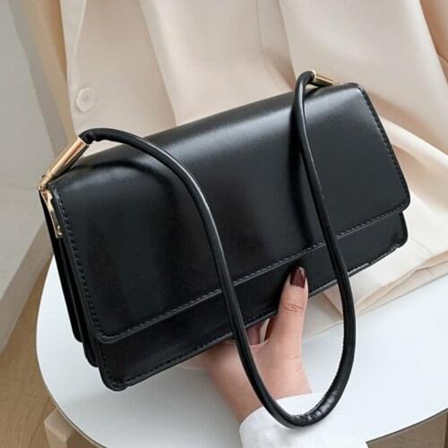 Soft PU Leather Baguette Shoulder Bags For Women 2021 Simple Armpit Bag Lady Handbags Female Trend Solid Color Travel Hand Bag