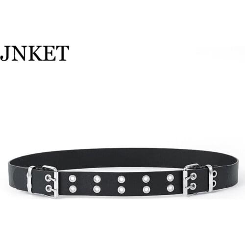 JNKET New Punk Womens Double Headed Belt Fashion Double Pin Buckle Belt Jeans Belt Ladies Casual Cinturon