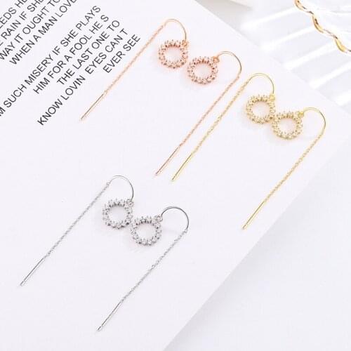 JrSr new 100% 925 sterling silver round hollow inlaid zircon long line earrings 2020 woman luxury DIY jewelry gift free shipping