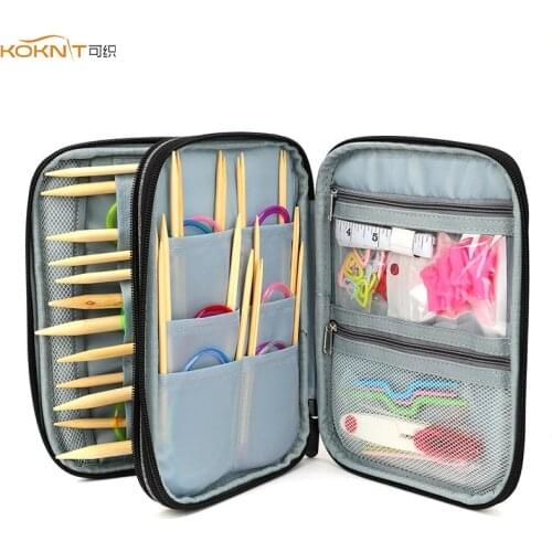 KOKNIT 18pcs Circular Knitting Needles Set Scissors Markers Sewing Accessories Set DIY Yarn Craft Weave Knit Tools With Bag