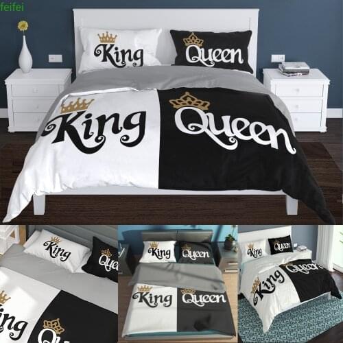 Crown Creative Couple/Lover Luxury White Bedding Set 2 People Black Bed Linen Duvet Cover Queen King 220X240 260X240 Quilt Cover