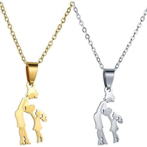 New Fashion Gold Color Mom Love Daughter Pendant Mothers Day Gift Family Necklace Stainless Steel For Woman Wife Jewelry