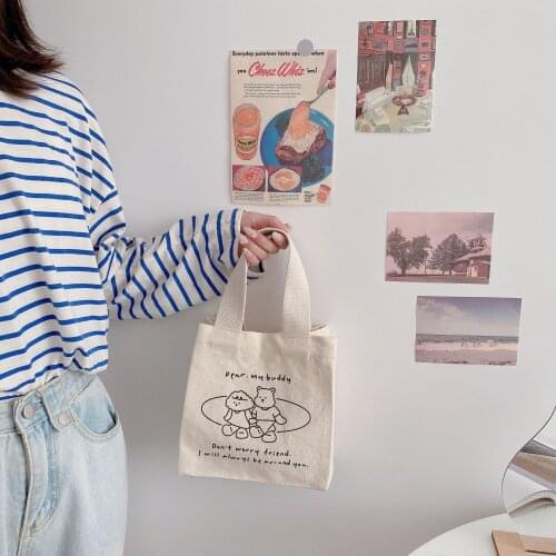 Cute Lunch Bag Canvas Lunch Box Picnic Tote Cotton Cloth Small Handbag Pouch Dinner Container Food Storage Bags For Ladies