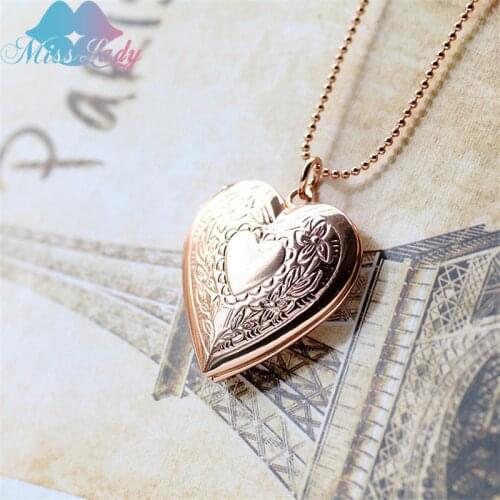 Miss Lady Creative glossy hearts pocket watches necklace put photos open and close Pendant love Necklace for women Jewelry A1014