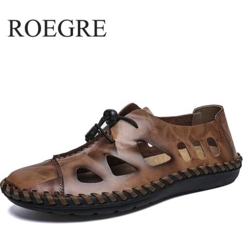 2019 New Summer Sandals Men Breathable High Quality Genuine Leather Sandals Man Flats Fashion Casual Beach Mens Shoes Size 48