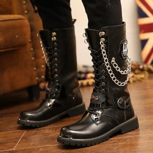 2021 Autumn winter all-built high help male punk Korean edition trend large size Martin male performance tall leather boots