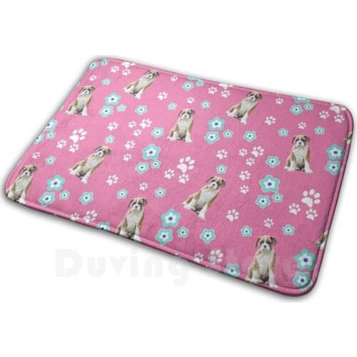 Fawn Boxer Puppy , On Pink With Flowers Soft Non-Slip Mat Rug 1708 Carpet Cushion Boxer Dog People Boxer Dog Owners Boxer