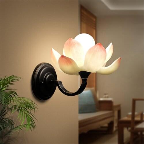 New Chinese Lotus Resin Wall Lamps Creative Balcony Aisle Lamp Living Room Bedroom Zen Carving Sconce Wall Lights Deco Fixtures