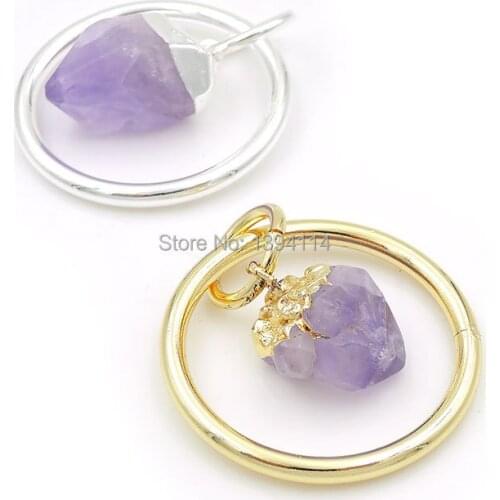 Natural Amethys t Point Grains Loop Pendants Of Cladding Gold And Silve r Approx 30mm